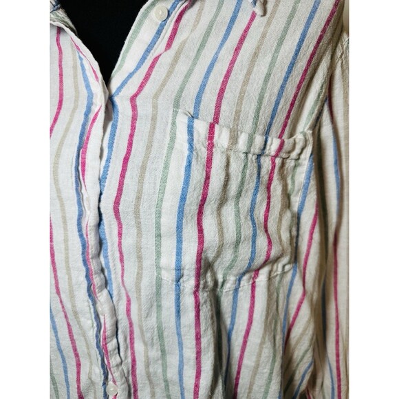 GAP Multi-Color Stripe Linen Blend Long Sleeve Button Up Shirt Top Women's LARGE - Picture 5 of 11